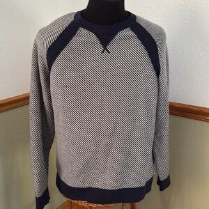 Toad & Co Men’s Lambswool Nylon  Strahlhorn Crew Navy Striped Sweater Large